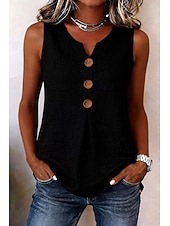 cheap Dressy Blouses-Women's Shirt Sleeveless Blouses Solid Color Elegant Sleeveless V Neck Regular Tops Daily Beach Light Blue Orange-red Black White Apricot Summer Spring