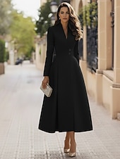 preiswerte Smokingkleider-Damen Smokingkleid A-Linie Formell Stretch-Crêpe Elegant Vintage Langarm Tee-Länge Midi-Länge Königin Anne Doppelreihig