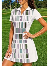 voordelige Dames jurk-Dames Geometrisch Sportkleding Tennispolojurk Korte mouw Kwart ritssluiting UPF50+ Elastisch Zweetafvoerend Ademend Volleybal Tennis Golf Strijkijzer Polo kraag Jurken Geel Blauw Paars Tenniskleding
