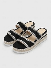 cheap Espadrille Sandals-Women's Boho Espadrille Sandals - Brown Suede Double Strap Platform Slides with Woven Stitching for Outdoor Resort, Beach Vacation &amp; Pool Party