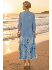 preiswerte Mamas Kleidersets-Zweiteilig A-Linie Knöchellänge Kleid für Hochzeitsgäste Brautmutterkleid Dreiviertelarm Rundausschnitt Elegant Einfach Lässig Formell Hochzeitsgast Familientreffen vereitelt Chiffon Mit Schal mit