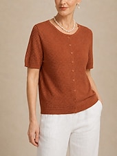 economico T-shirt semplice-Per donna Top traforato Maglietta Tinta unica Elegante Casual Manica Corta Girocollo Top lunghi Casuale Giallo Arancione Beige Estate Primavera