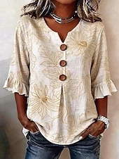  Per donna Camicia Camicia Boho Camicia casual Floreale Grafico Elegante Bohemien Attivo Manica 3/4 Scollo a V Top lunghi Casuale Cachi Blu scuro Albicocca Azzurro Estate Primavera Autunno Inverno