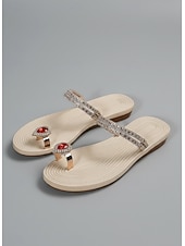 cheap Slide Sandals-Women's Rhinestone Embellished Thong Sandals with Blue Gemstone Detail – Elegant Sandals for Summer, Beach, and Formal Occasions