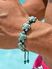 tanie Biżuteria męska-Męska, regulowana bransoletka z koralikami w stylu boho z żywicy w kształcie żółwia, ręcznie robiona, na wakacje na plaży &amp;swobodny, codzienny dodatek do stroju