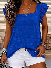 cheap Plain Blouses-Women's Blouse Solid Color Vintage Stylish Casual Short Sleeve Square Neck Regular Tops Casual Daily Blue White Pink Red Purple Summer Spring