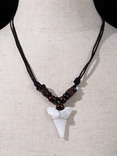 billiga Herrsmycken-herrhalsband med vargtand i bohemiskt skick - vintagehänge i konstben med justerbart vaxsnöre, smycken i etnisk tribalstil i akryl för sommarsemester och resor &amp;dagligt vardagskläder