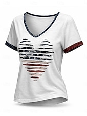 baratos Dia da Independência Top-Dia da Independência Americana Mulheres Camiseta Imprimir Gráfico Letra Bandeira americana à moda Clássico Casual Manga Curta Decote V Tops regulares Casual Diário Azul Branco Cinzento Verão Primavera