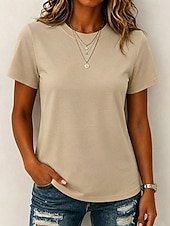  女性用 Tシャツ ホワイトコットントップ ヴィンテージウォッシュトップス アシッドウォッシュ 平織り ファッション スタイリッシュ パンクスタイル 半袖 クルーネック クロップトップ カジュアル 日常 ビーチ ブラック ホワイト グリーン グレー 夏 春