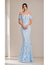 economico Abiti da Sera Sirena-Sirena Tromba Lunghezza al pavimento Abiti da Ballo Abito da Sera Da principessa Abito formale Elegante Scintillante Stile Celebrità Senza Maniche Senza Spalle Festa in giardino Matrimonio Pizzo con