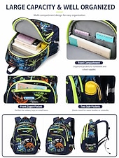 preiswerte Kids &amp; Teen Backpacks-Boys School Backpack with Dinosaur &amp; Astronaut Prints, Large Capacity Multi Pocket Polyester Bookbag, Lightweight Travel Backpack for Elementary School, Camping, Daily Use