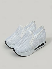 abordables Baskets femme-Baskets en maille dorée pour femme - chaussures compensées respirantes et confortables pour l'été et la marche au quotidien &amp; voyage