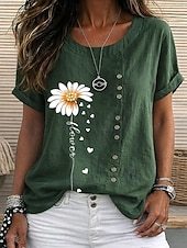 baratos Blusas Florais-Mulheres Blusa Botões Imprimir Floral Gráfico Vintage Tropical à moda Manga Curta Tops curtos Casual Feriado Azul Azul Marinha Laranja Verde Verão Primavera