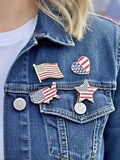  Women's USA Independence Day Alloy Pins Set – Multi-Style Patriotic Pins, Stars, Flags, Heart, Map, 7.4 Designs for Holiday, Party, and Festival Wear