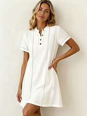 cheap Plain Dress-Women's Mini Dress Shirt Dress White Dress Casual Dress Elegant Fashion Modern Outdoor Vacation Going out Regular Fit Striped Short Sleeve V Neck White Pink Sky Blue Apricot Summer Spring