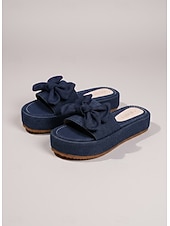 olcso Csúszó szandálok-női farmer masnis platform szandál, divatos, nyitott orrú kivitel nyaraláshoz, tengerparti sétákhoz, vásárláshoz és nyári hétköznapi viselethez