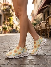 billiga Kvinnor-Damslip-on sneakers med solrostryck, lätta vardagsskor, bekväma och andningsbara skor för vardagsbruk, promenader, gym, resor &amp;avslappnade utflykter