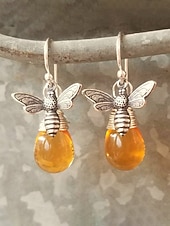levne Dámská náušnice-Dámské boho visací náušnice s čmelákem - vintage zlatá slitina &amp;Žluté skleněné křišťálové visací náušnice s motivem včely medonosné pro letní dovolenou na pláži, každodenní nošení &amp;unikátní dárek z