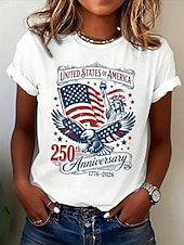  アメリカ独立記念日 女性用 Tシャツ プリント グラフィック フラッグ レタード ヴィンテージ ファッション スタイリッシュ 半袖 クルーネック ラウンドネック ロングトップス カジュアル 日常 週末 ブルー ホワイト カーキ色 夏 春 秋