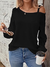  Dam Spets toppar Lappverk Knappar Ensfärgat Elegant Stylish Grundläggande Långärmad Asymmetrisk Vanliga toppar Ledigt Svart Vit Vår