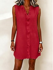 economico Vestito bianco-Per donna Mini abito Vestito Casual Abito Estivo Essenziale Classico Quotidiano Vacanza Vestibilità regolare Semplice Senza Maniche Girocollo Blu Bianco Rosso Verde Estate Primavera