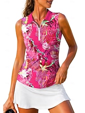 preiswerte Damenbluse-Damen Abstrakt Oberteile Sporthemd Golf-Poloshirt Tennis Shirt Ärmellos Reißverschluss Blumen UPF50+ UV-beständig Hohe Elastizität Feuchtigkeitsableitend Atmungsaktiv Tennis Golfspiel Pickleball