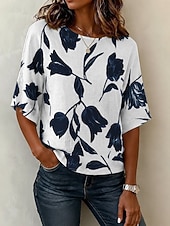ieftine Bluze florale-Pentru femei Bluză Imprimeu Floral Grafic Boemia Epocă Tropical Lungime Manșon 3/4 Stil Nautic Topuri obișnuite Casual Zilnic Îmbrăcăminte de vacanță Albastru piscină Alb Roz Îmbujorat Trifoi Bej