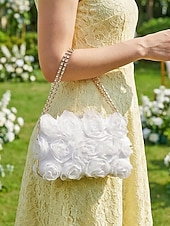 billige Aftenvesker-Elegant dameclutch med blomstermotiv, 3D-blomster og gullkjede, sofistikert håndveske til bryllup, cocktail og spesielle anledninger for damer.