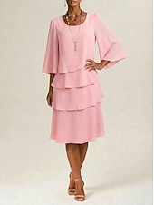 cheap Chiffon Dresses-Women's Midi Dress Chiffon Dress Cocktail Dress Wedding Guest Dress Elegant Fashion Modern Daily Outdoor Vacation Regular Fit Plain Long Sleeve Crew Neck Black Pink Navy Blue Apricot Summer Spring
