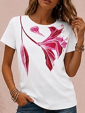 cheap Floral tee-Women's T Shirt Print Floral Graphic Plants Bohemia Hawaiian Stylish Short Sleeve Crew Neck Round Neck Regular Tops Casual Daily White White 2 White 3 Summer Spring Fall Winter
