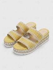 cheap Espadrille Sandals-Women's Boho Espadrille Sandals - Brown Suede Double Strap Platform Slides with Woven Stitching for Outdoor Resort, Beach Vacation &amp; Pool Party