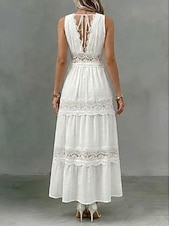 ieftine Rochii Albe din Dantela-Pentru femei Rochie Maxi Rochie de dantela Rochie albă Elegant Modă Plajă Vacanță Concediu Fit regulat Simplu Fără manșon V Adânc Alb Vară Primăvară