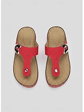abordables Sandalias deslizantes-Sandalias tipo chanclas de piel sintética marrón para mujer con diseño perforado y detalles metálicos para uso informal y salidas de verano