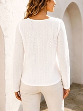 cheap Plain tee-Women's T Shirt Lace Solid Color Stylish Casual Long Sleeve Round Neck Regular Tops Casual Daily White Summer Spring