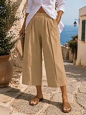 abordables pierna ancha y cintura alta-Mujer Pantalones Capri Perneras anchas Vacaciones Casual Capris Alta cintura PEC Negro Amarillo Caqui Verano