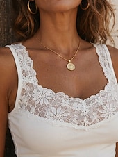 preiswerte Spitzenoberteile-Damen Oberteil mit Spitzenspleiß Spitzenbesatz Elegant Bohemien Ärmellos Rundausschnitt Normale Oberteile Lässig Party Blau Schwarz Weiß Grau Sommer Frühling