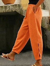 billige Joggebukser-Dame Vaffelstruktur kinesisk Uformelle bukser Sommerbukser Ferie Mote Gatemote Ankel-lengde Høy Midje عادي Lomme Elastisk midje comfy Komfort Myk Elastisk Daglig utendørs Gate Lilla Oransje Lyseblå