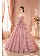 abordables Vestidos Largos &amp; Gowns-Vestido de Gala Corte A Hasta el Suelo Trajes de gala Elegante Fiesta Princesa Sin Mangas Sin Tirantes Fiesta de baile Fiesta de Noche Organdí Sin espalda con Plisado
