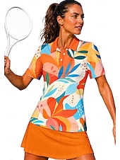preiswerte Damenbluse-Damen Blumenmuster Sporthemd Golf-Poloshirt Tennis Shirt Tennis-T-Shirt Kurzarm Blumen Knöpfe UPF50+ UV-beständig Hohe Elastizität Feuchtigkeitsableitend Atmungsaktiv Volleyball Tennis Golfspiel