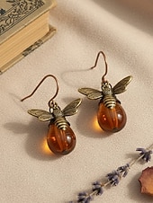 levne Dámská náušnice-Dámské boho visací náušnice s čmelákem - vintage zlatá slitina &amp;Žluté skleněné křišťálové visací náušnice s motivem včely medonosné pro letní dovolenou na pláži, každodenní nošení &amp;unikátní dárek z