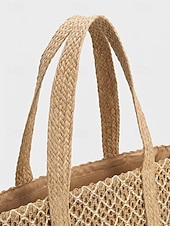 economico Borse da viaggio per vacanze-Borsa tote da donna in stile bohémien intrecciata, borsa a tracolla capiente color kaki beige da spiaggia con ciondolo a nappina, ideale per vacanze al mare, viaggi e abbigliamento casual quotidiano.