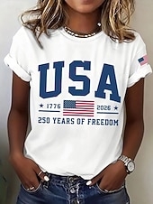  Giorno dell'Indipendenza Americana Per donna Maglietta Stampato Grafico Bandiera Lettera Vintage Moda Elegante Manica Corta Girocollo Top Regolari Casuale Quotidiano Weekend Blu Bianco / blu Bianco
