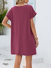 cheap Plain Dress-Women's Mini Dress Shift Dress Summer Dress Casual Daily Loose Fit Plain Short Sleeve V Neck Blue Navy Black Wine Summer
