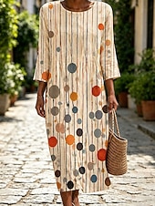 economico Negozio Grafico Abiti-Per donna Abito Midi Vestito Estivo Abito Estivo Vacanza Casual Spiaggia Spiaggia Ferie Vestibilità regolare Grafico Geometrico Astratto Manica 3/4 Girocollo Bianco Arancione Beige Estate Primavera