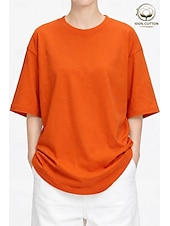 abordables T-shirt uni-T-shirt surdimensionné en 100 % coton pour femme tee-shirt haut couleur unie élégant basique décontracté manches courtes col rond hauts réguliers sports quotidiens sortie noir blanc rose vin bleu