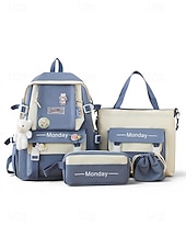 baratos Barn og tenåring ryggsekker-Student's pastel-colored student backpack set, large-capacity polyester backpack, with tote bag and pencil case, large capacity with multiple pockets, available in various colors, cute and adorable ba
