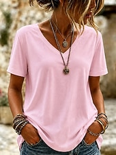  Camisetas de mujer 100% algodón - Camiseta básica de manga corta con cuello en V de calidad