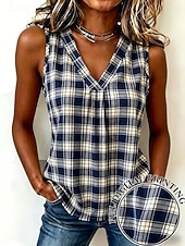 economico Serbatoio Grafico-Per donna Canotta Grafico Geometrico Plaid Elegante Vintage Classico Senza Maniche Scollo a V Top Regolari Matrimonio in Spiaggia Casuale Quotidiano Blu Giallo Rosa Marrone chiaro Blu inchiostro