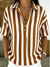  Mulheres Camisa Social Listrado Férias Moda Diário Sem Manga Aberto para a Lateral Tops regulares Casual Diário Amarelo Verde Claro Rosa Vermelho Marron Verão Primavera