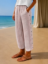 economico Fondi-Per donna Chinos Pantaloni Estivi Pantaloni harem Streetwear Casual Lunghezza intera Vita media A righe Tasca Fascia Elastica Comodo Comodità Micro-elastico Quotidiano Casa All'aperto Grigio chiaro
